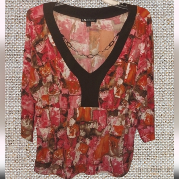 Orange, Coral & Brown Trim Embellished Top - Picture 10 of 15